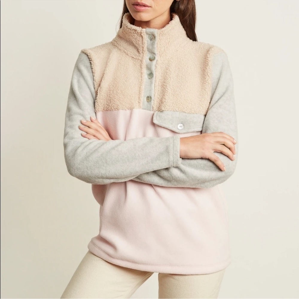 DONNI. Pink, Gray, and Cream Fleece Pullover